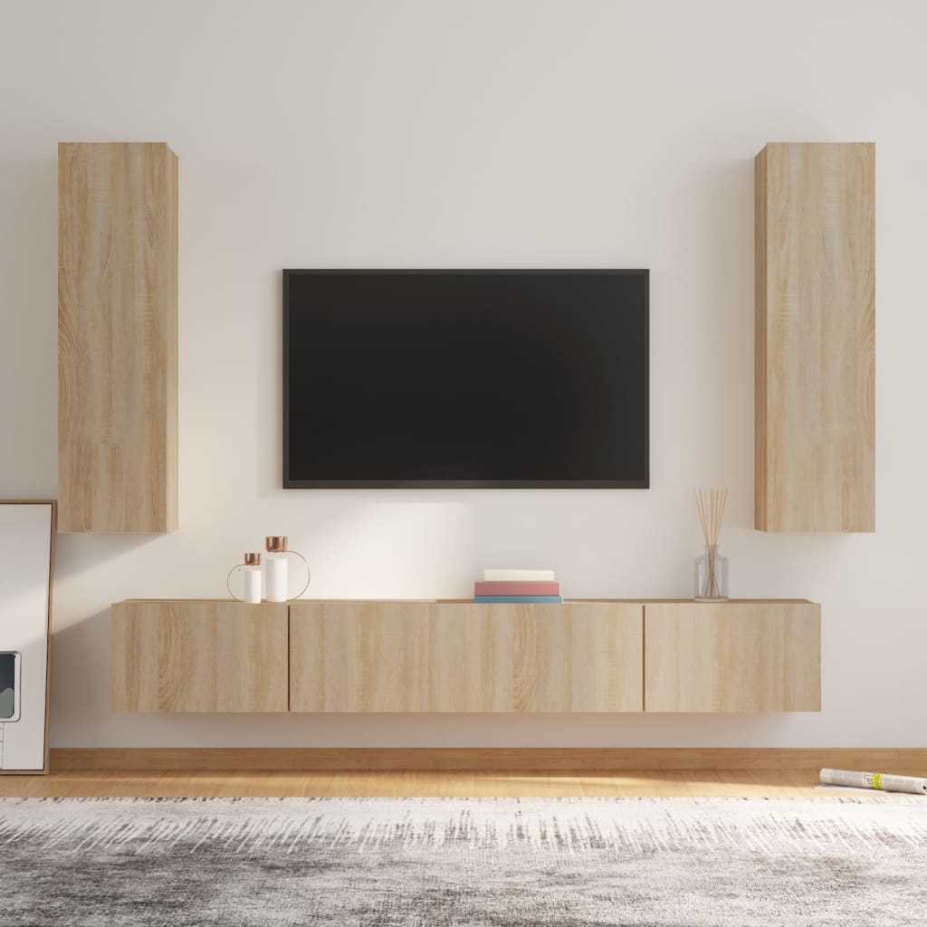 vidaXL 4-delige Tv-meubelset bewerkt hout wit