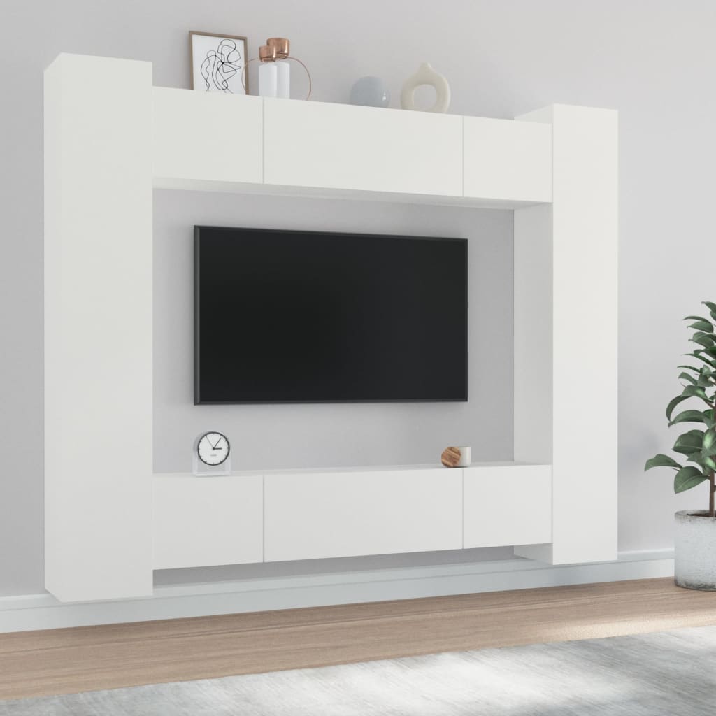 vidaXL 8-delige Tv-meubelset bewerkt hout wit
