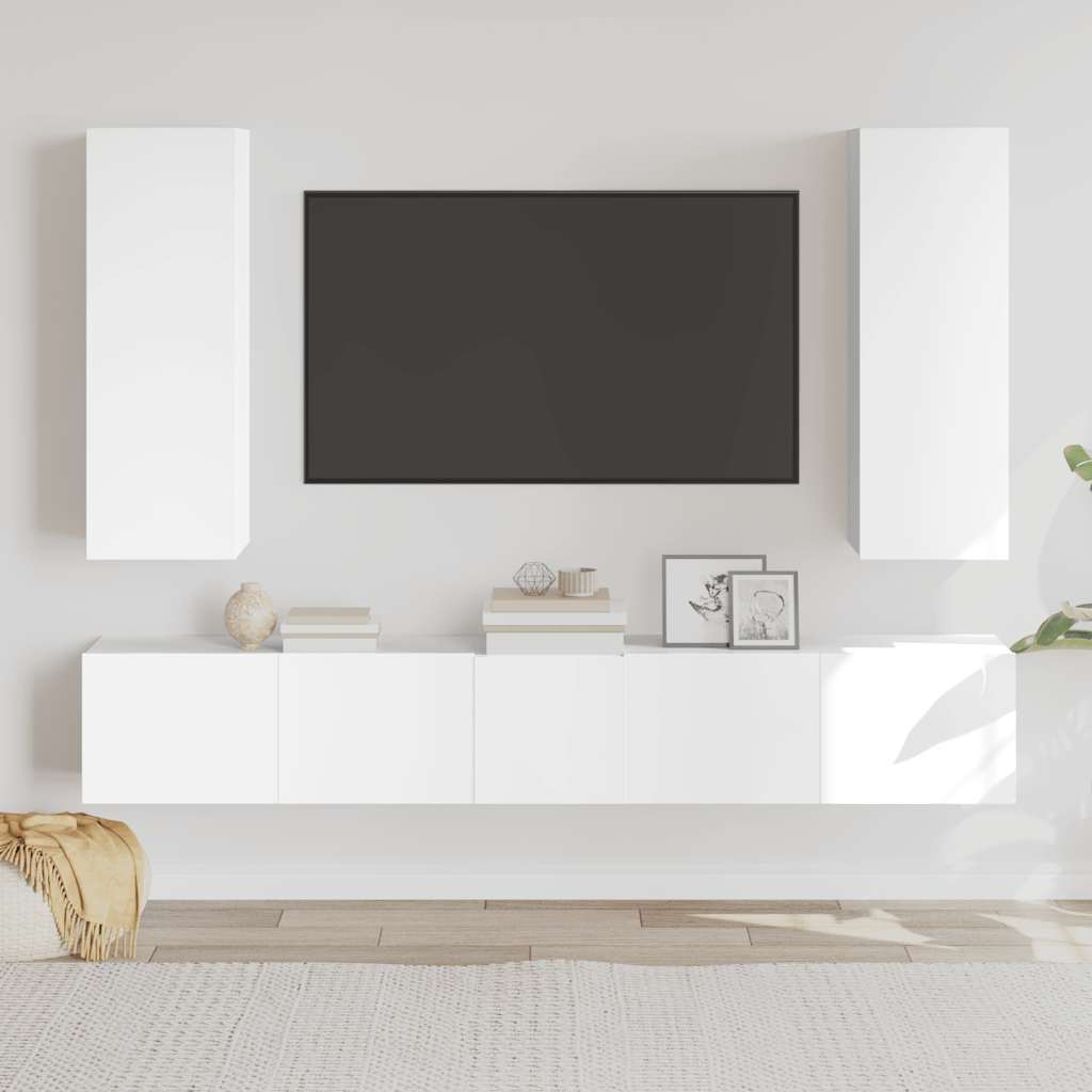 vidaXL 5-delige Tv-meubelset bewerkt hout wit