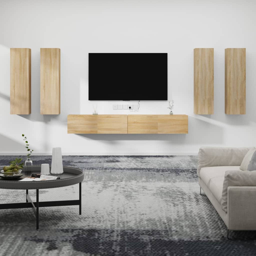 vidaXL 6-delige Tv-meubelset bewerkt hout wit