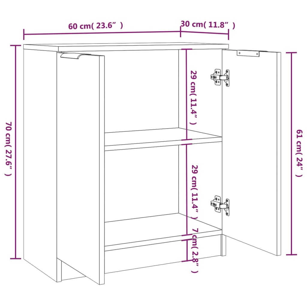 vidaXL Dressoirs 2 st 60x30x70 cm bewerkt hout wit