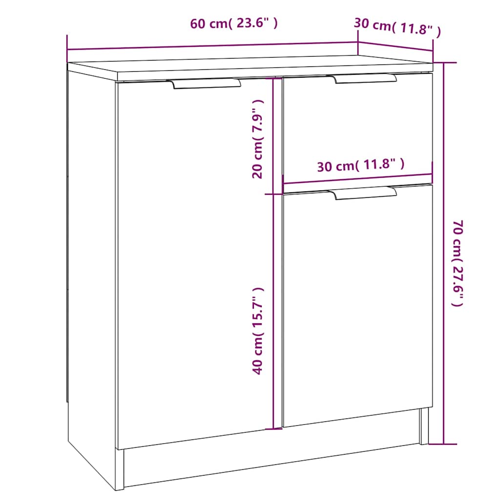 vidaXL Dressoirs 2 st 60x30x70 cm bewerkt hout wit