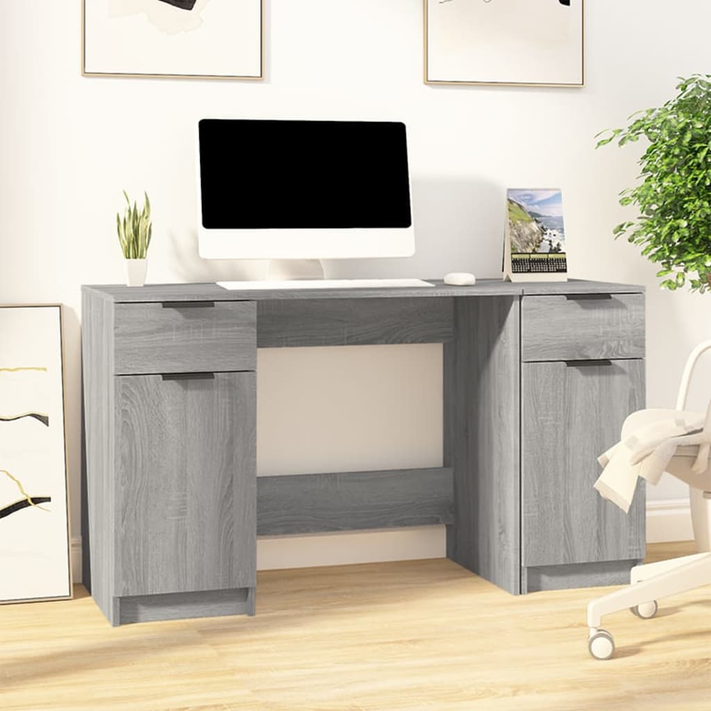 vidaXL Bureau met bijzetkast bewerkt hout wit