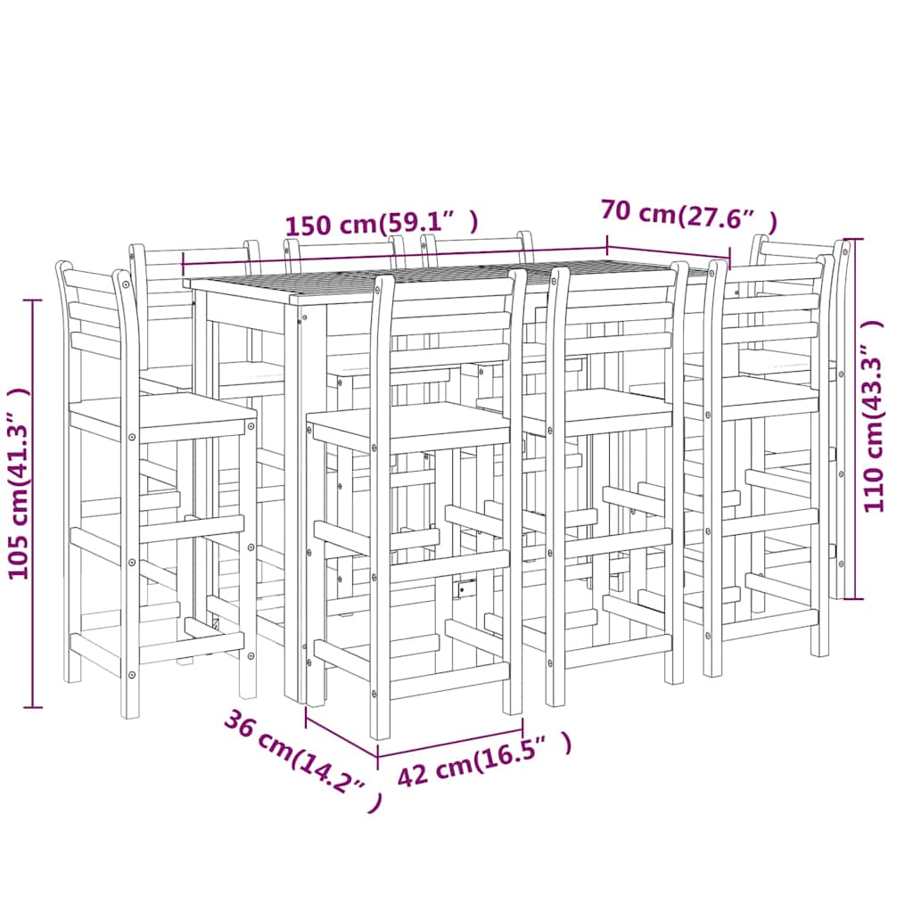 vidaXL 5-delige Tuinbarset massief acaciahout