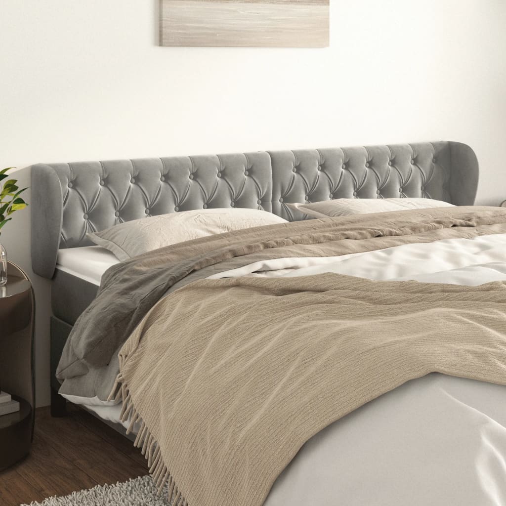 vidaXL Hoofdbord met randen 83x23x78/88 cm fluweel lichtgrijs