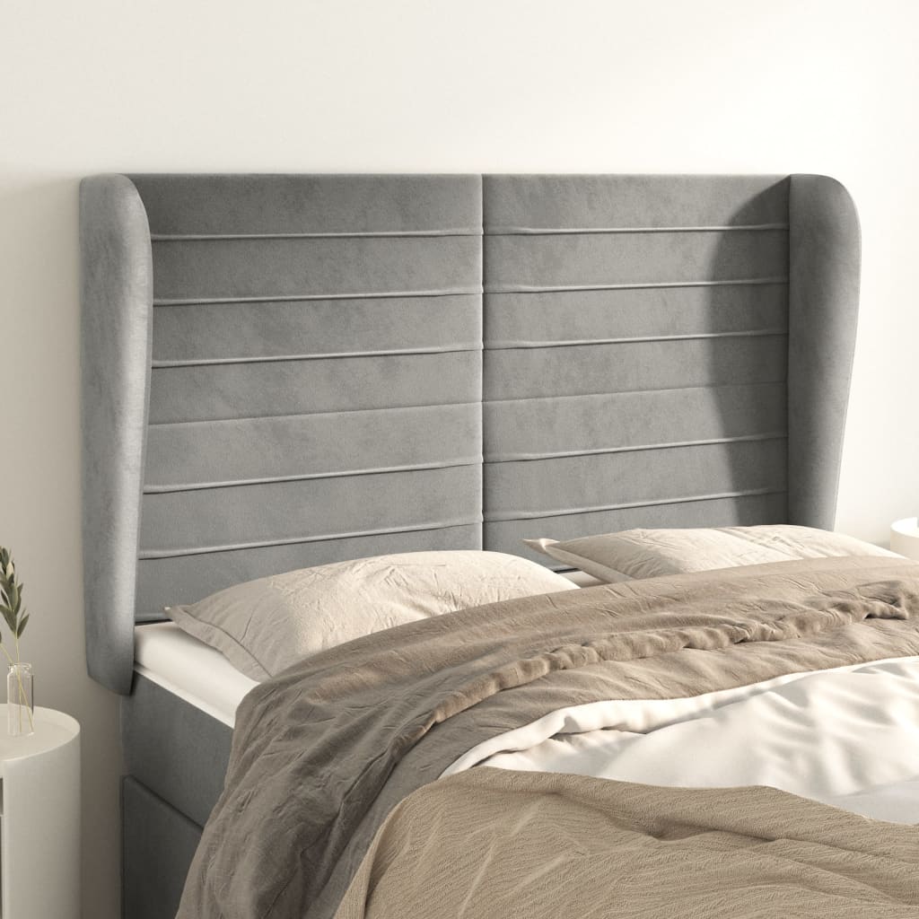 vidaXL Hoofdbord met randen 83x23x78/88 cm fluweel lichtgrijs
