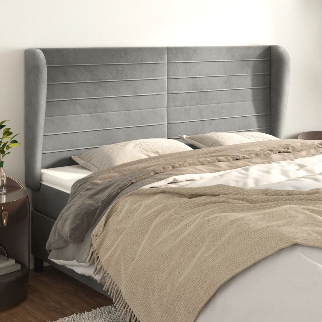 vidaXL Hoofdbord met randen 83x23x78/88 cm fluweel lichtgrijs