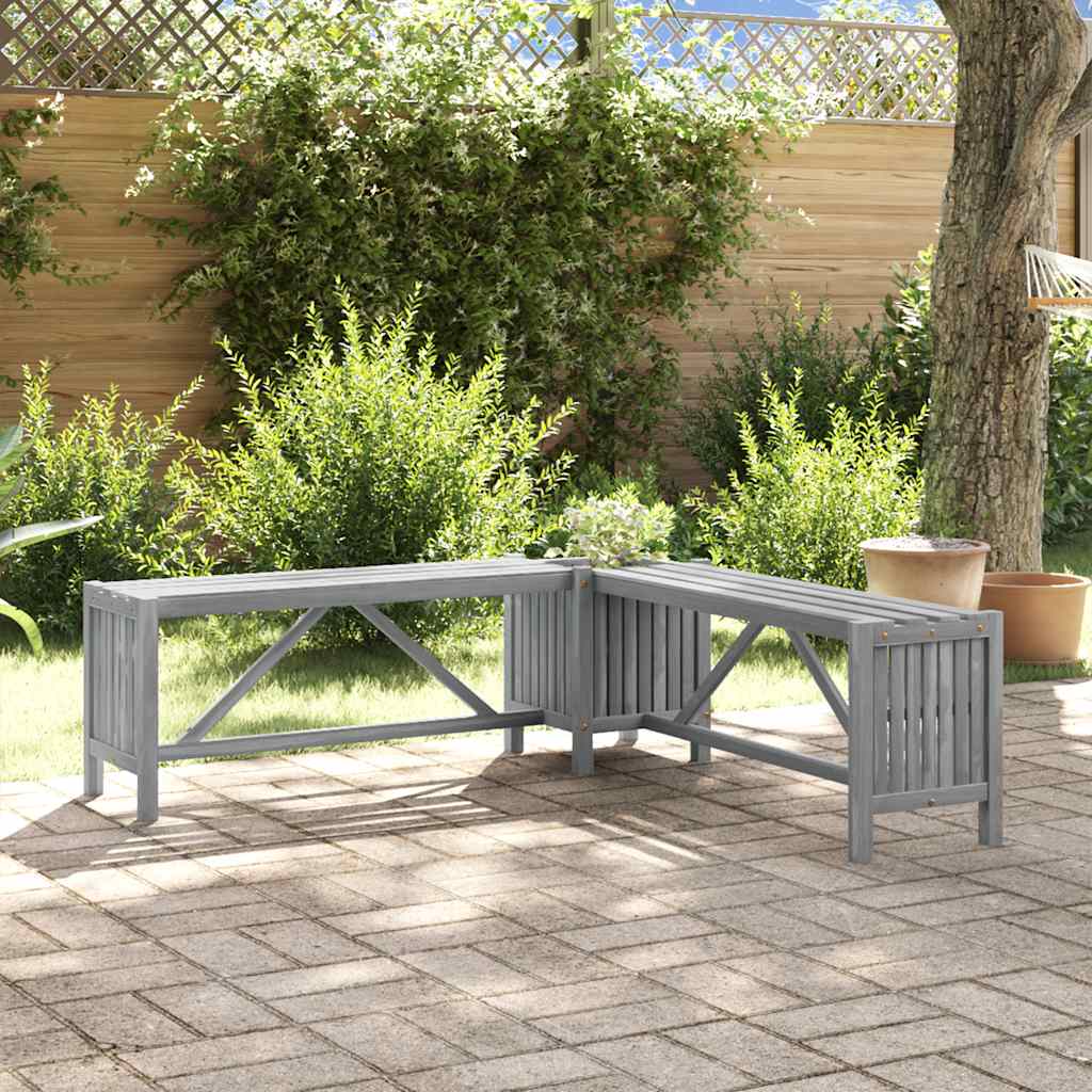 vidaXL Tuinbank met 2 plantenbakken 150 cm massief acaciahout grijs