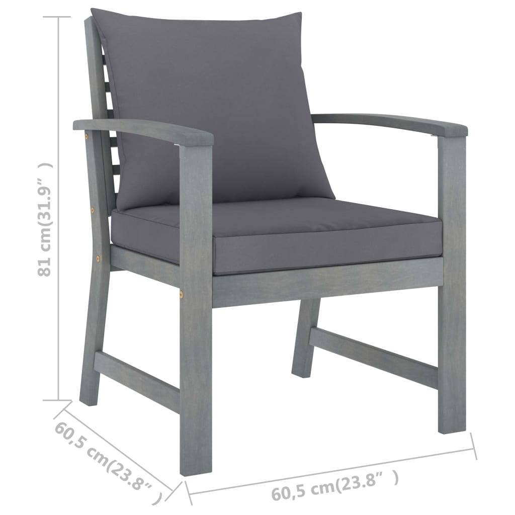 vidaXL Garden Chairs 2 pcs with Dark Grey Cushions Solid Acacia Wood