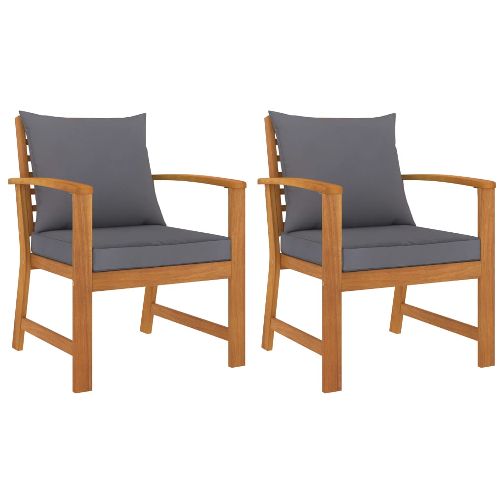 vidaXL Garden Chairs 2 pcs with Dark Grey Cushions Solid Acacia Wood