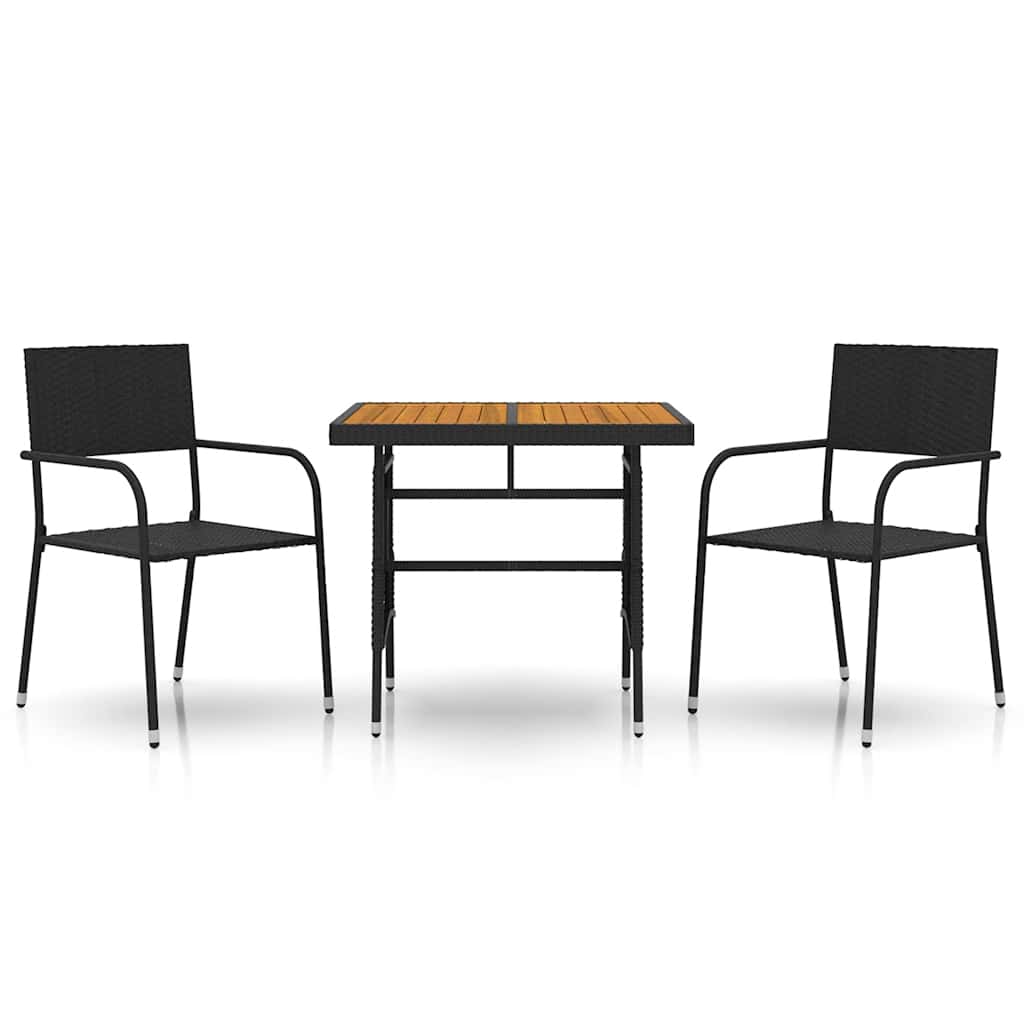 vidaXL 3-delige Tuinset poly rattan zwart
