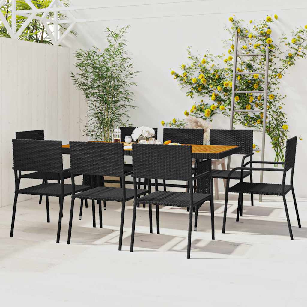 vidaXL 7-delige Tuinset poly rattan zwart