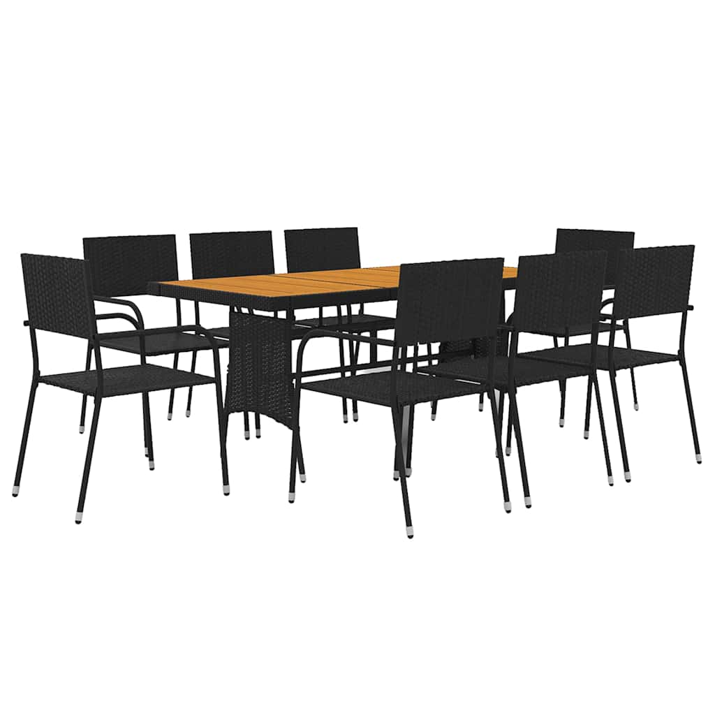 vidaXL 7-delige Tuinset poly rattan zwart