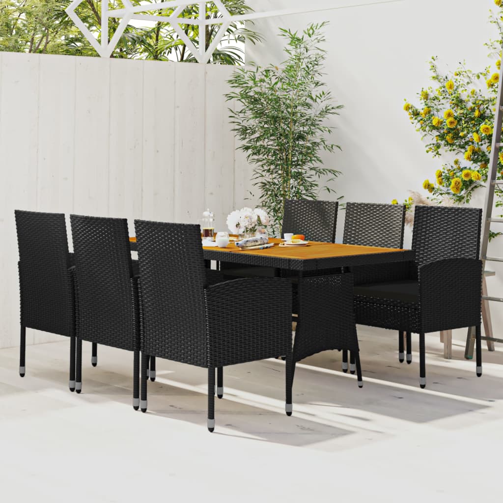 vidaXL 7-delige Tuinset poly rattan zwart