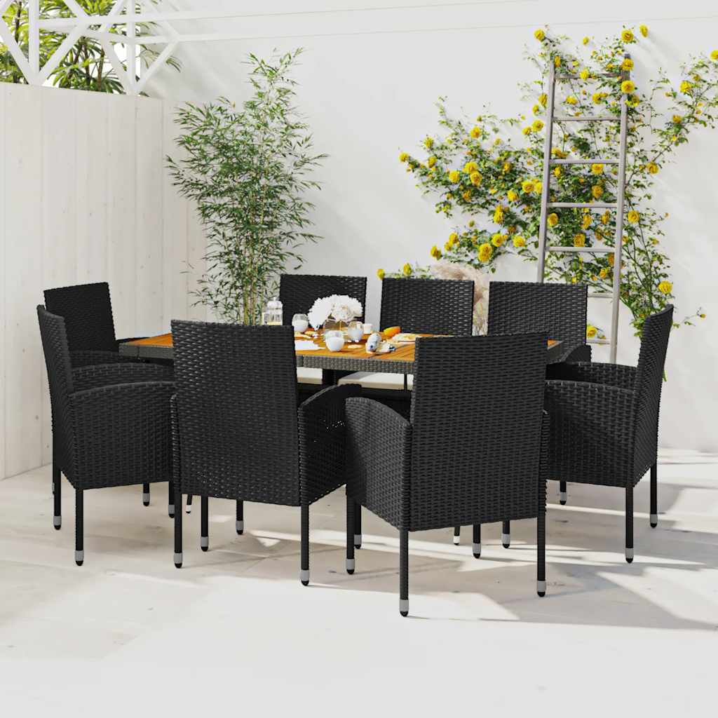 vidaXL 7-delige Tuinset poly rattan zwart