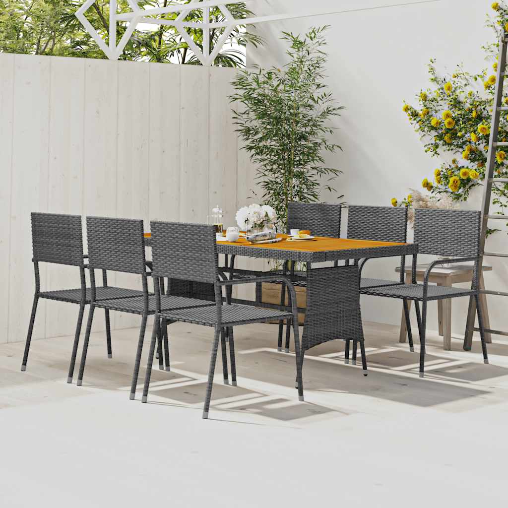 vidaXL 7-delige Tuinset poly rattan zwart