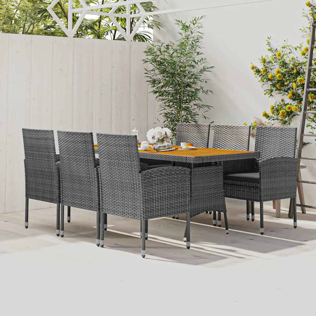 vidaXL 7-delige Tuinset poly rattan zwart