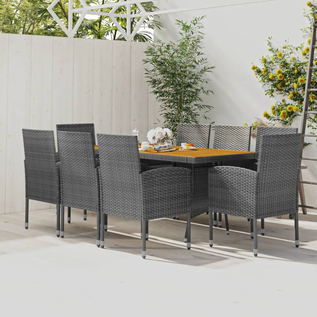 vidaXL 7-delige Tuinset poly rattan zwart