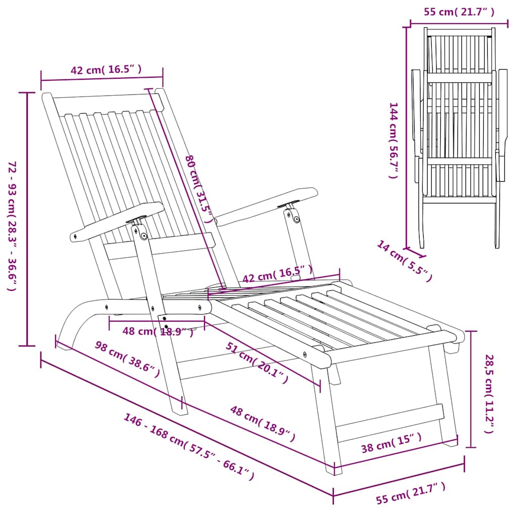 vidaXL Patio chairs 2 pcs with footrest solid acacia wood
