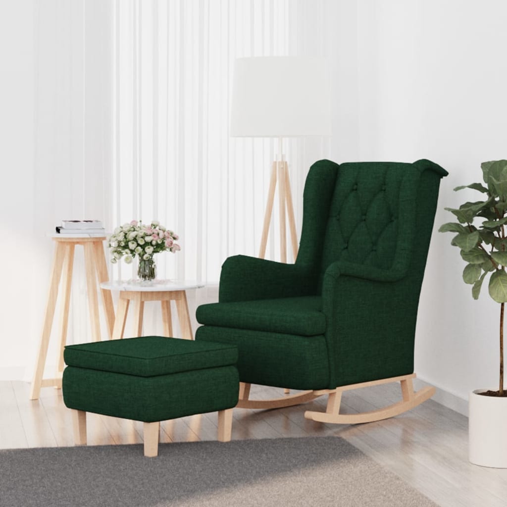 vidaXL Fauteuil met schommelpoten en voetenbank stof lichtgrijs