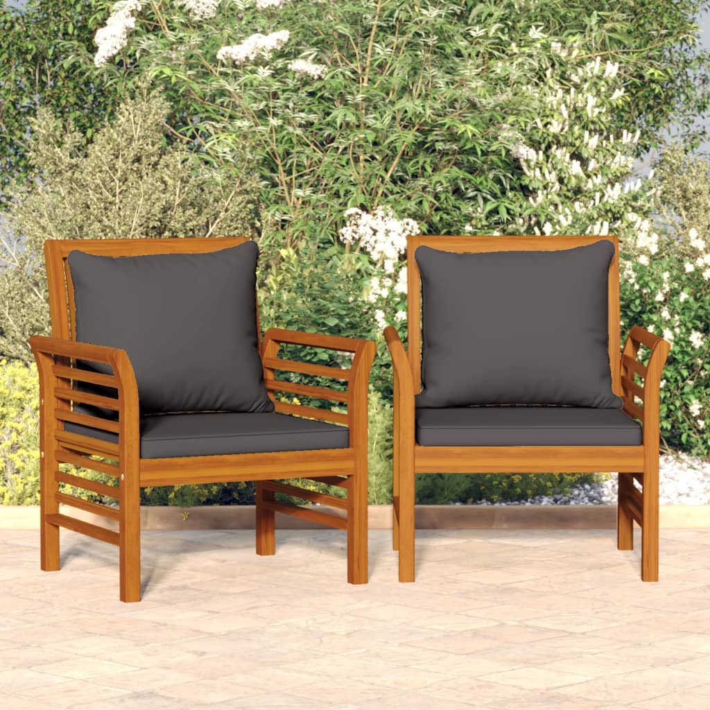 vidaXL Fauteuils 2 st met crèmewitte kussens massief acaciahout