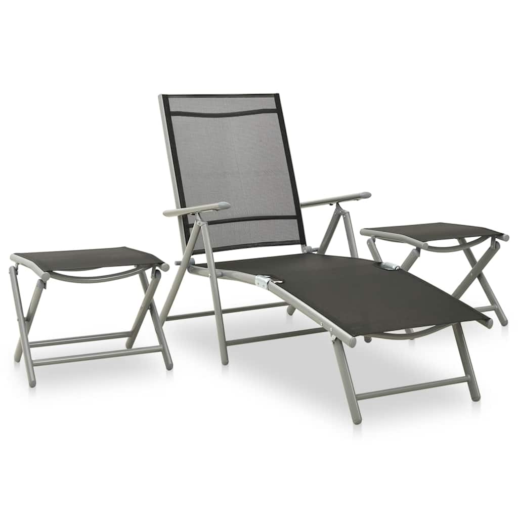 vidaXL 3-piece Lounge Set Textilene and Aluminium Black