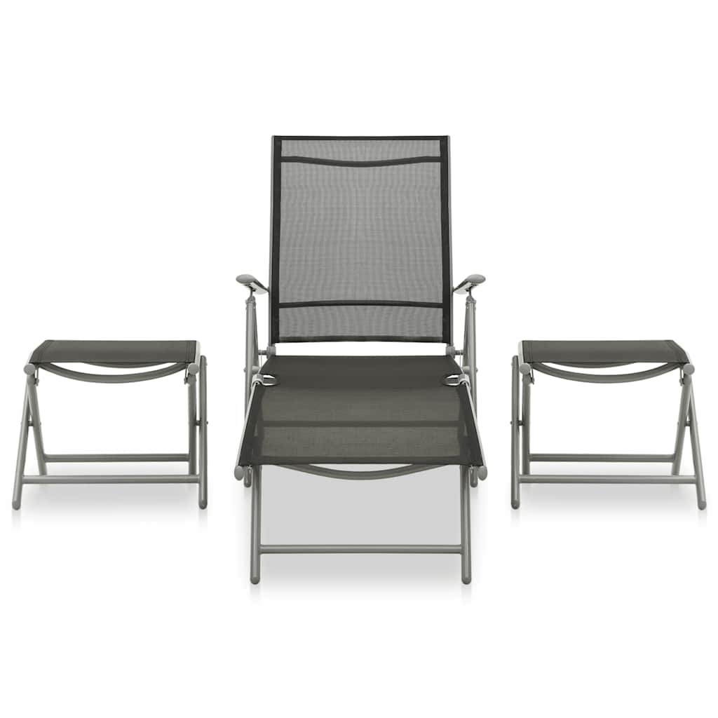 vidaXL 3-piece Lounge Set Textilene and Aluminium Black