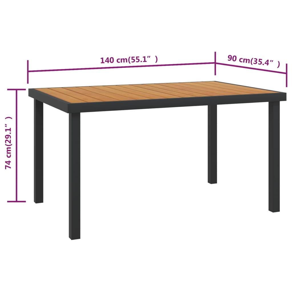 vidaXL Tuintafel 140x90x74 cm aluminium en HKC zwart