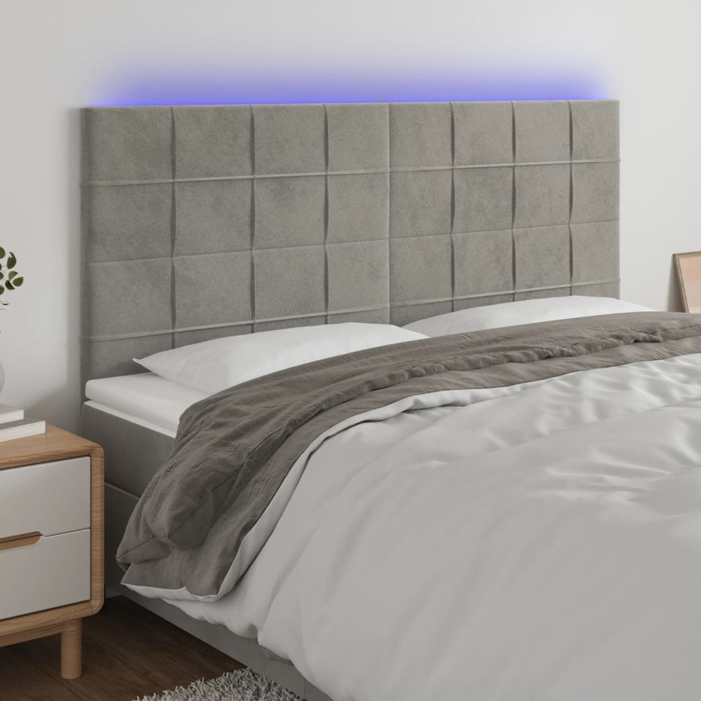 vidaXL Hoofdbord LED 80x5x78/88 cm fluweel lichtgrijs