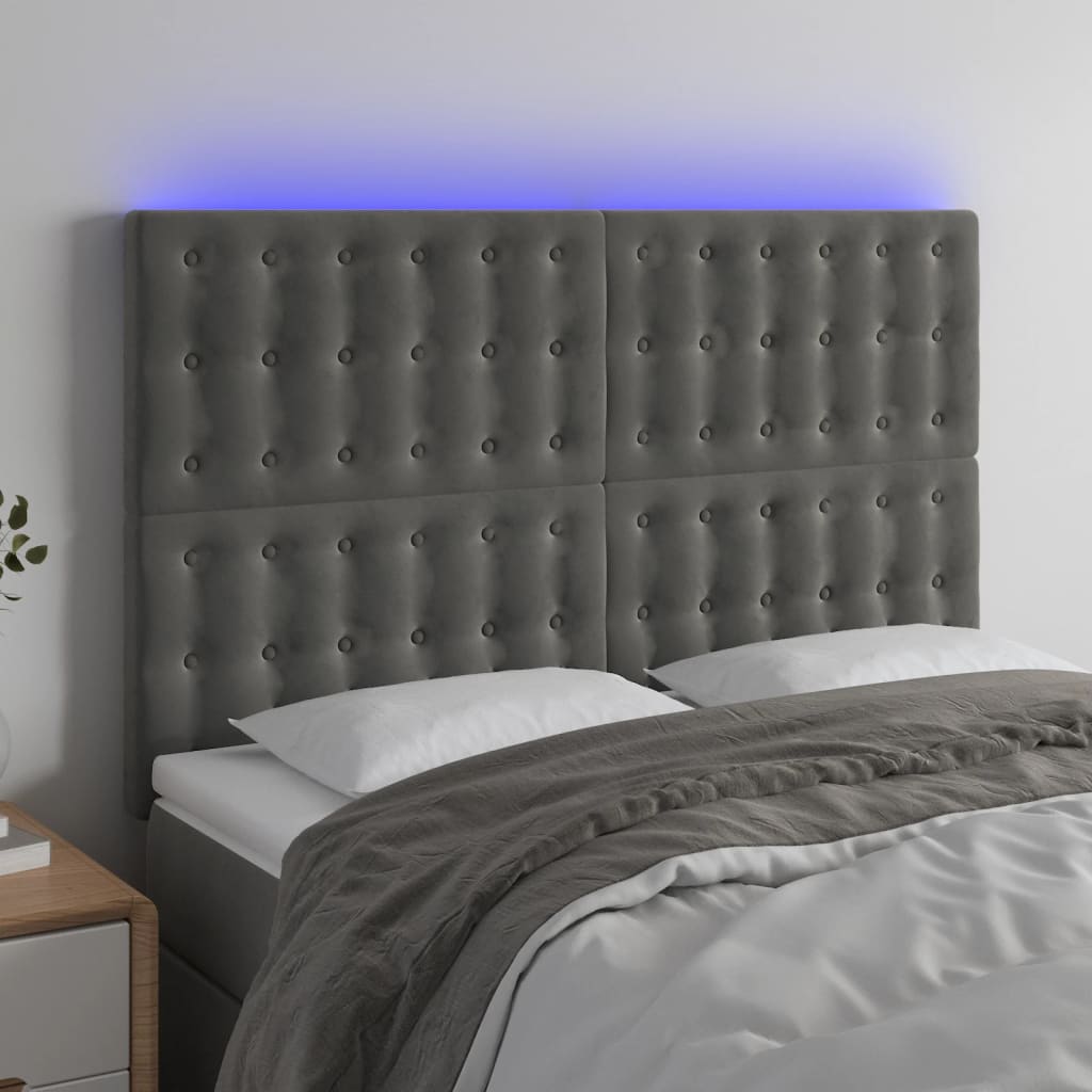 vidaXL Hoofdbord LED 80x5x78/88 cm fluweel lichtgrijs