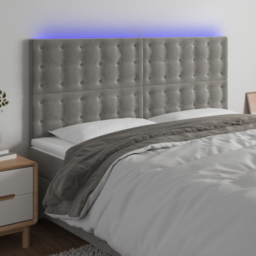 vidaXL Hoofdbord LED 80x5x78/88 cm fluweel lichtgrijs