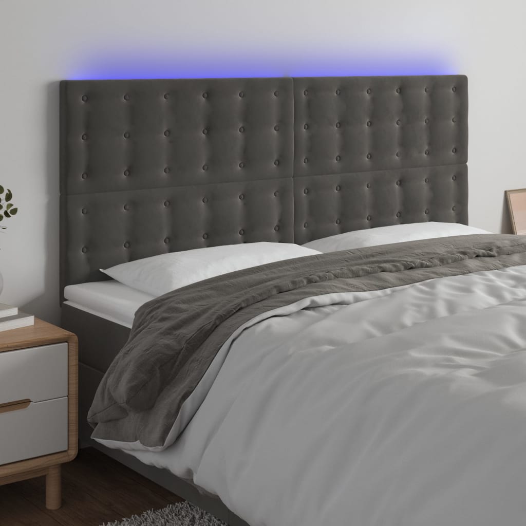 vidaXL Hoofdbord LED 80x5x78/88 cm fluweel lichtgrijs