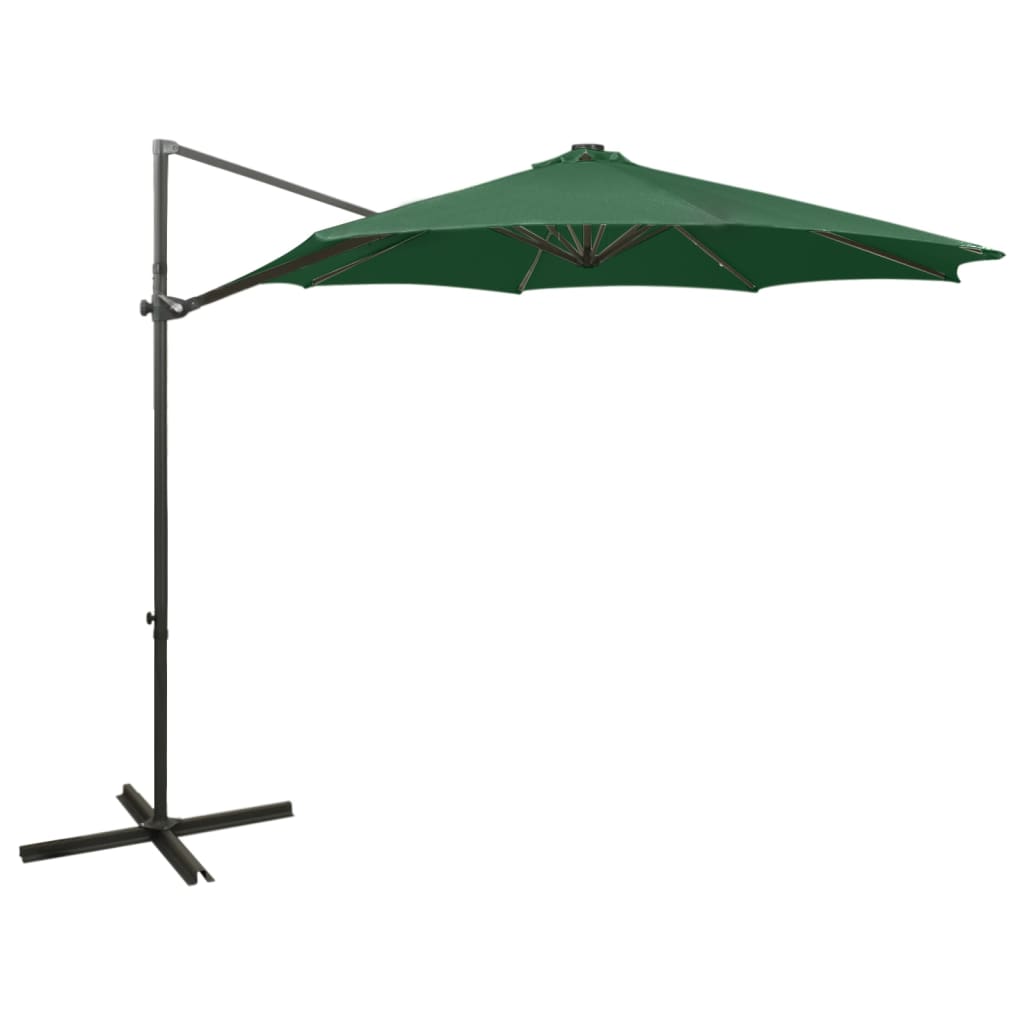 vidaXL Zweefparasol met paal en LED-verlichting 300 cm zandkleurig