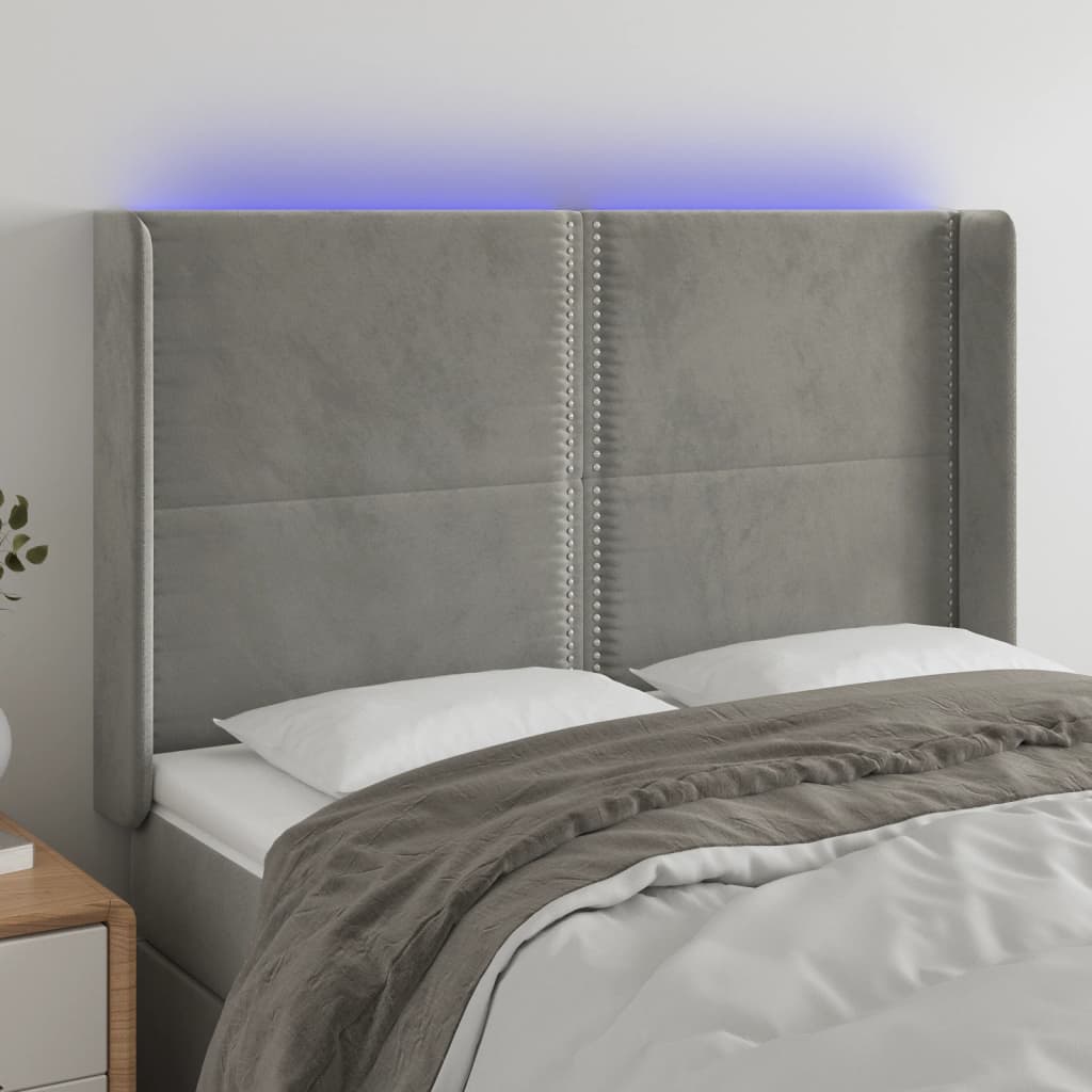 vidaXL Hoofdbord LED 83x16x78/88 cm fluweel lichtgrijs