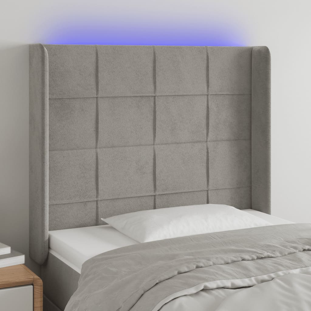 vidaXL Hoofdbord LED 83x16x78/88 cm fluweel lichtgrijs