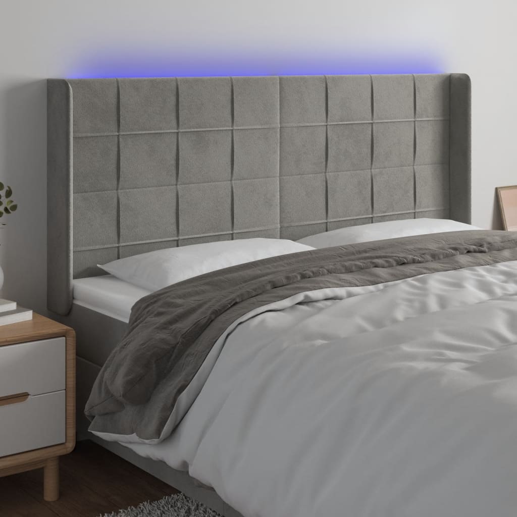 vidaXL Hoofdbord LED 83x16x78/88 cm fluweel lichtgrijs