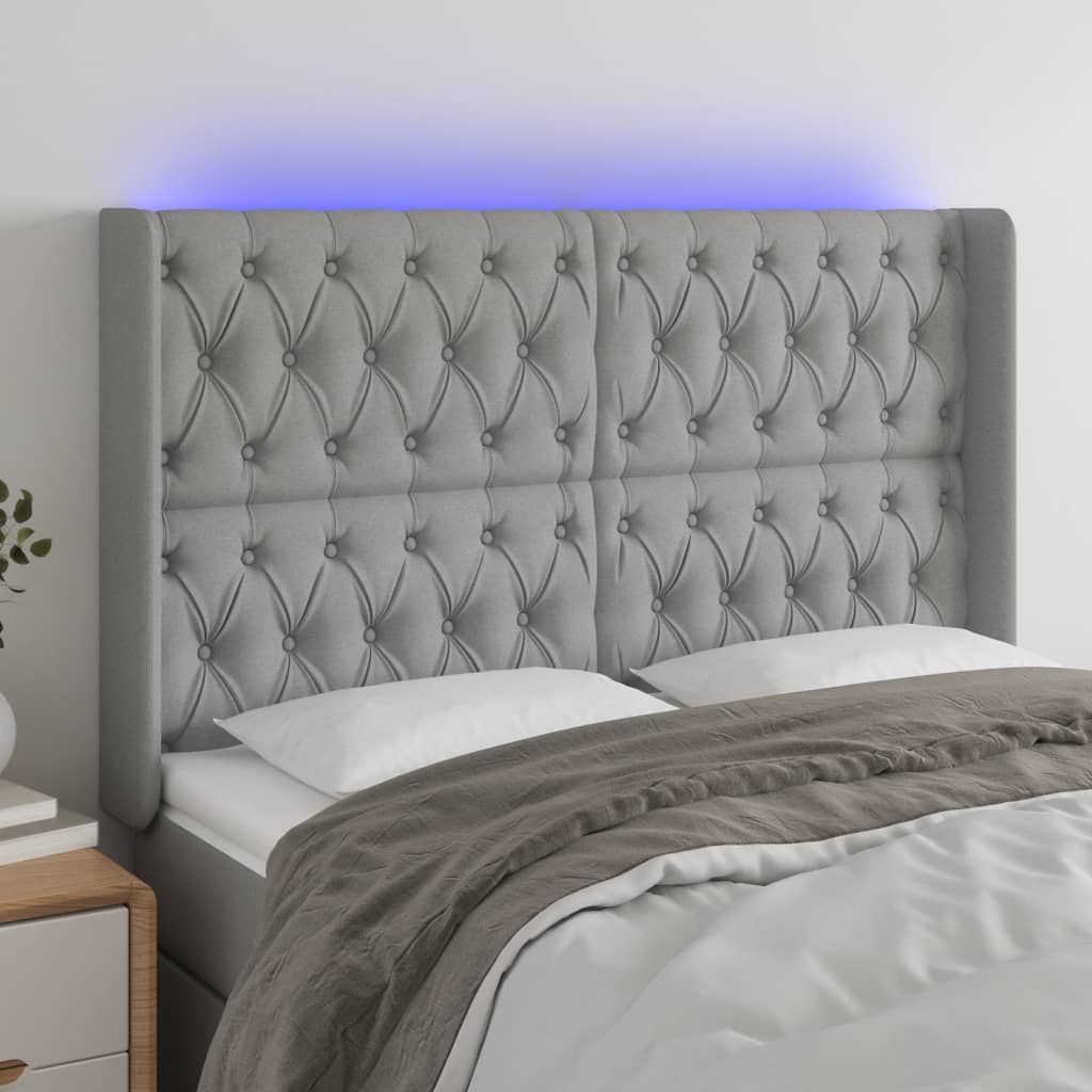 vidaXL Hoofdbord LED 83x16x78/88 cm stof lichtgrijs