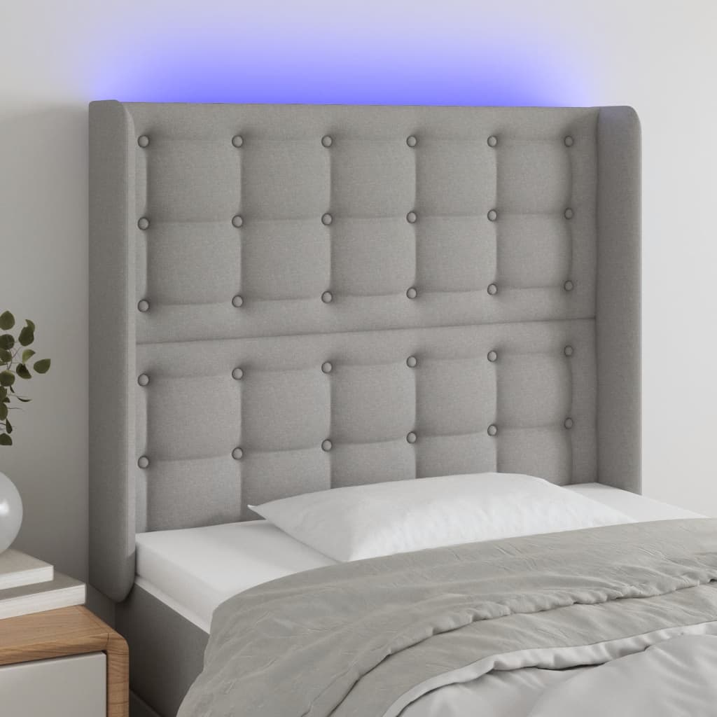 vidaXL Hoofdbord LED 83x16x78/88 cm stof lichtgrijs