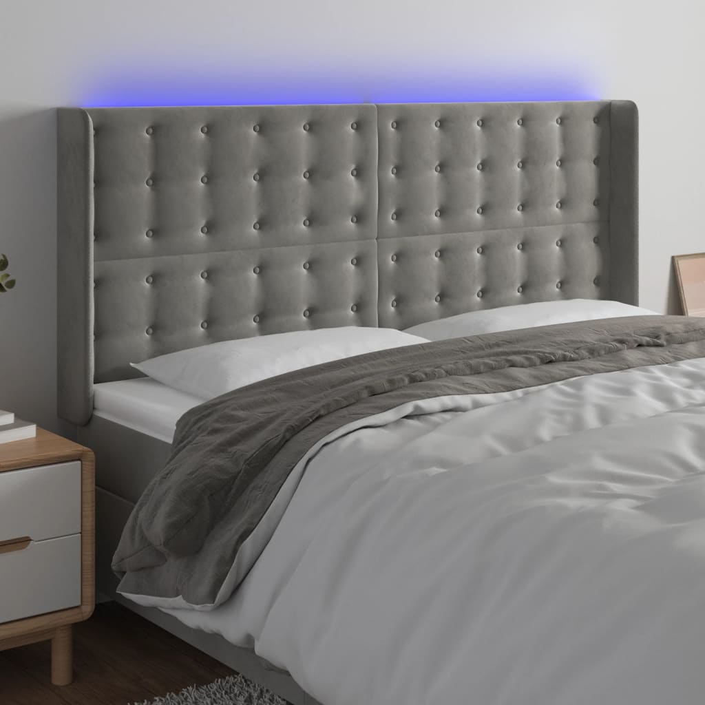 vidaXL Hoofdbord LED 83x16x78/88 cm fluweel lichtgrijs