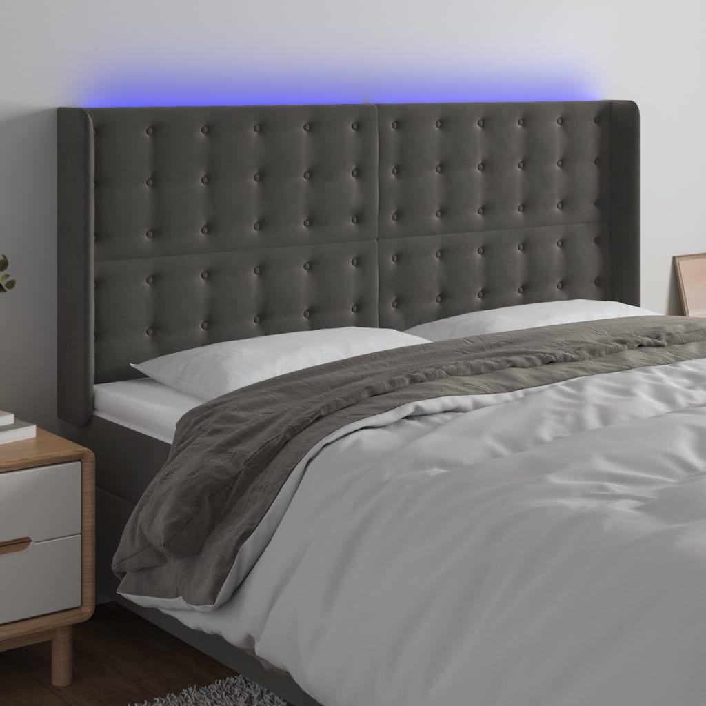 vidaXL Hoofdbord LED 83x16x78/88 cm fluweel lichtgrijs