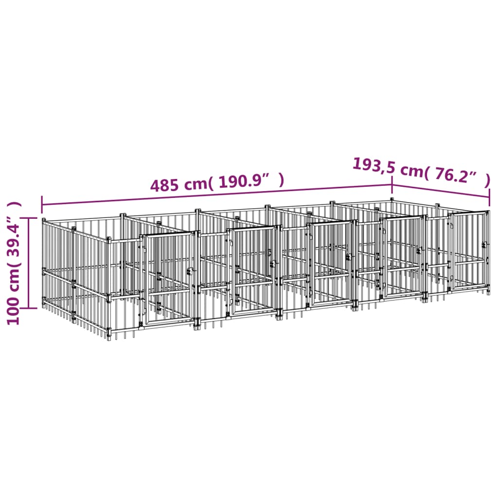 vidaXL Hondenkennel voor buiten 5,63 m² staal