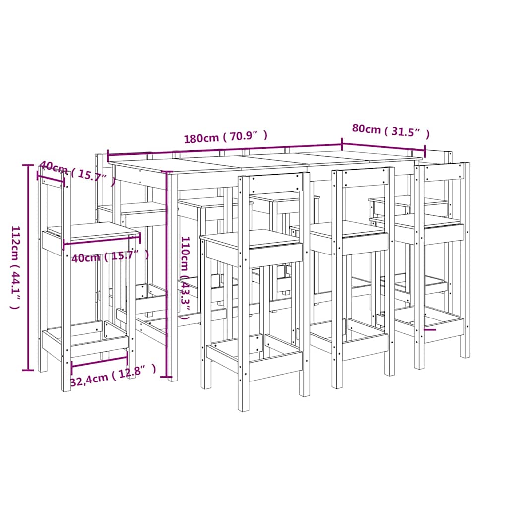 vidaXL 9-delige Barset massief grenenhout