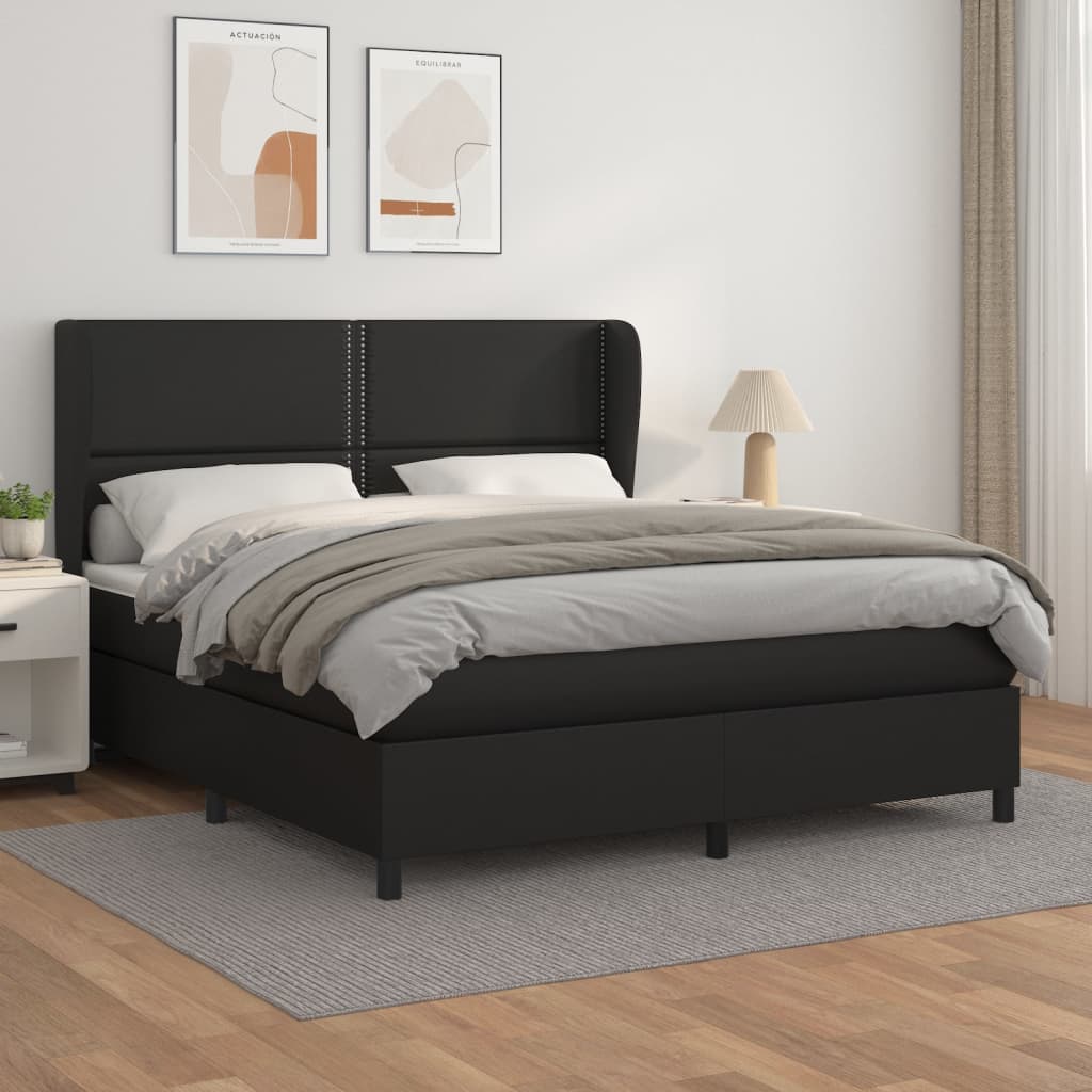 vidaXL Boxspring met matras kunstleer zwart 80x200 cm