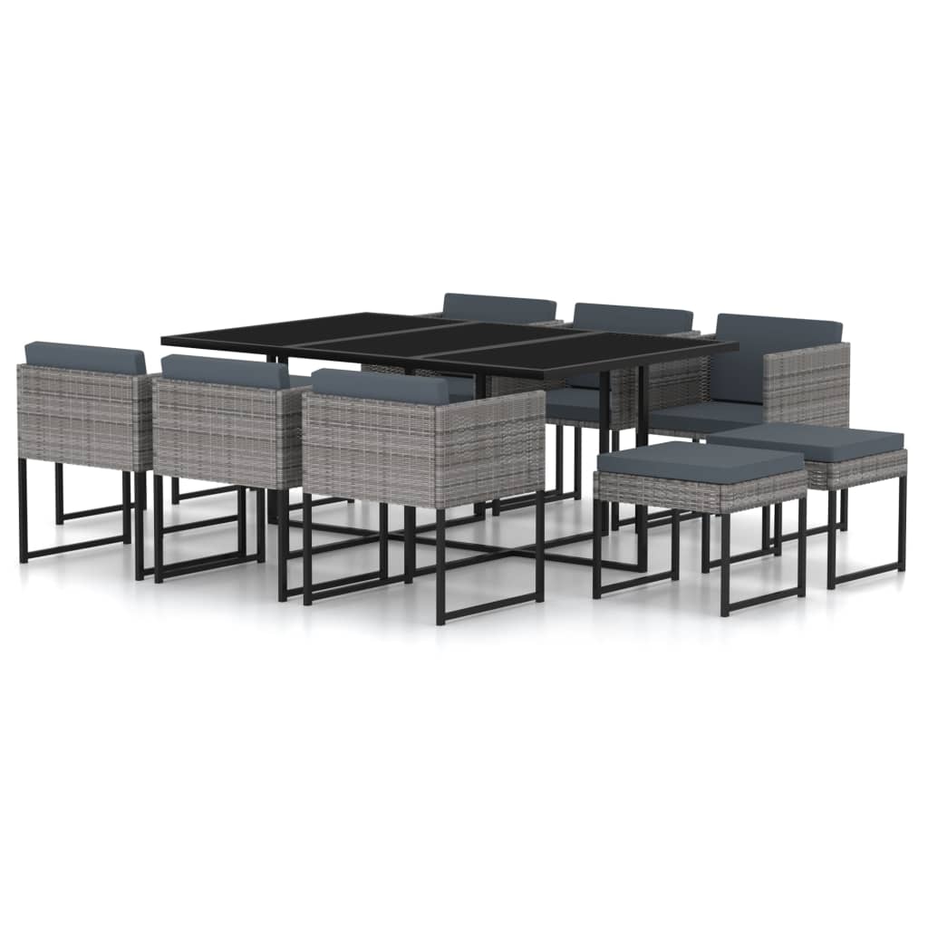 vidaXL 9-delige Tuinset met kussens poly rattan grijs