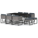 vidaXL 9-delige Tuinset met kussens poly rattan grijs
