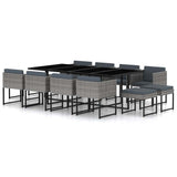vidaXL 9-delige Tuinset met kussens poly rattan grijs