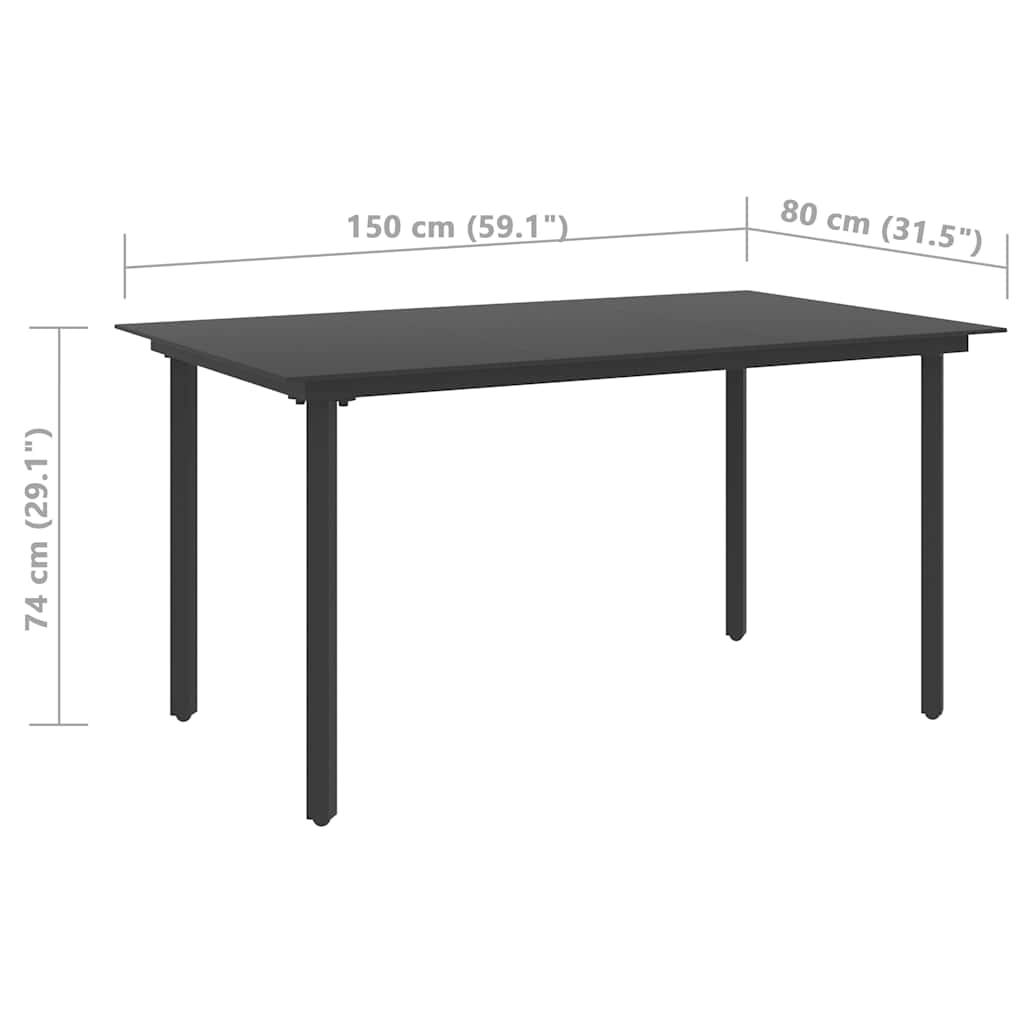 vidaXL Garden Table 80x80x74 cm Steel and Glass Black