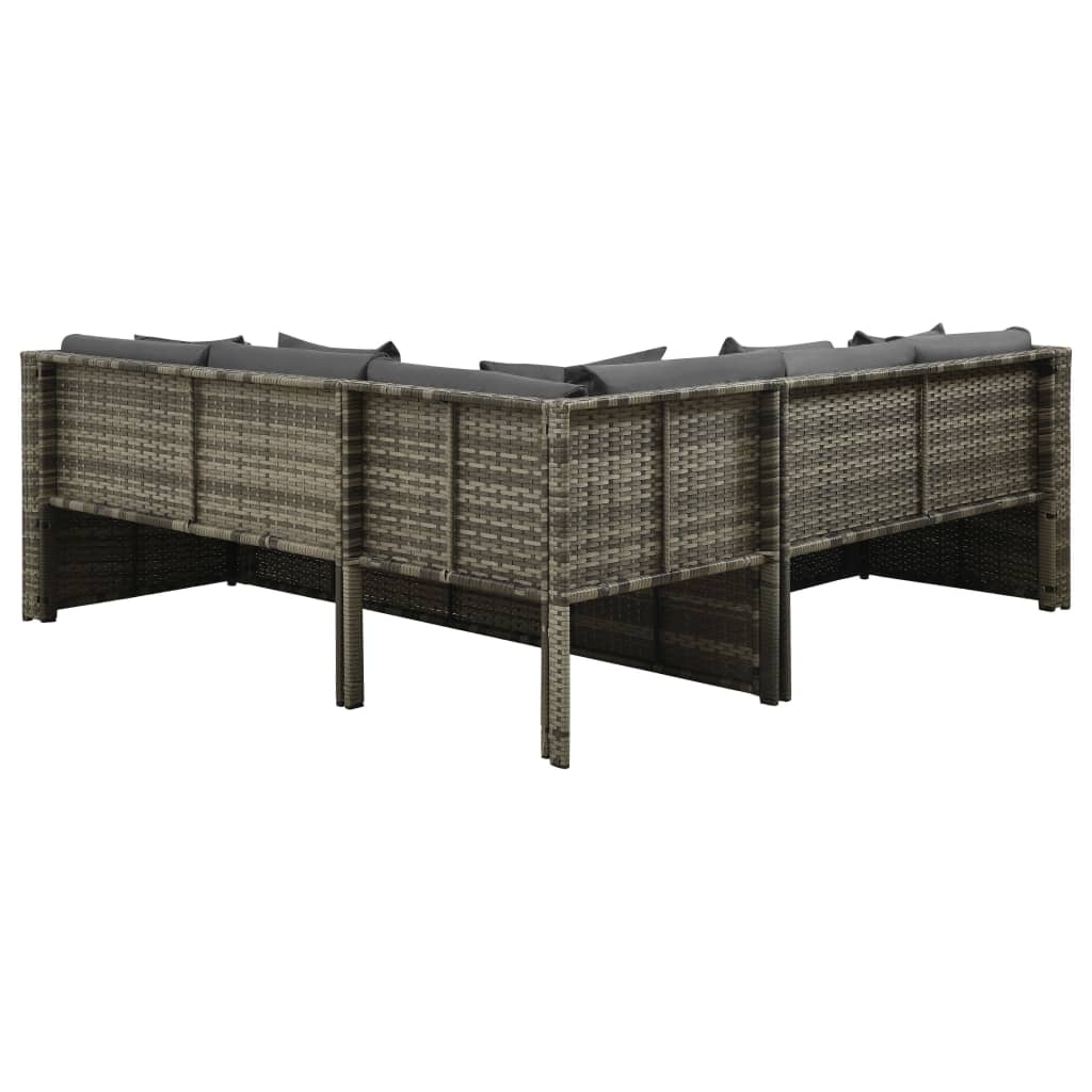 vidaXL 4-delige Loungeset met kussens poly rattan grijs