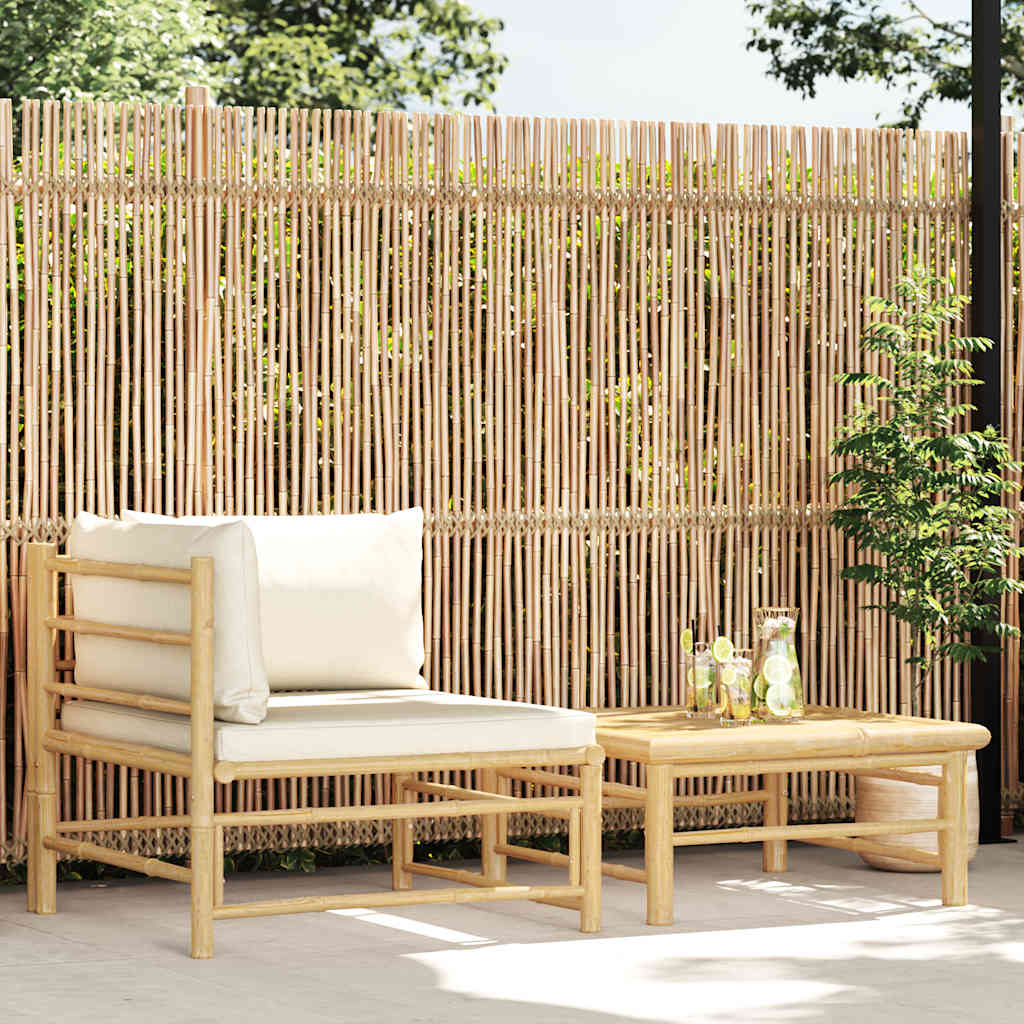 vidaXL 3-delige Loungeset met crèmewitte kussens bamboe