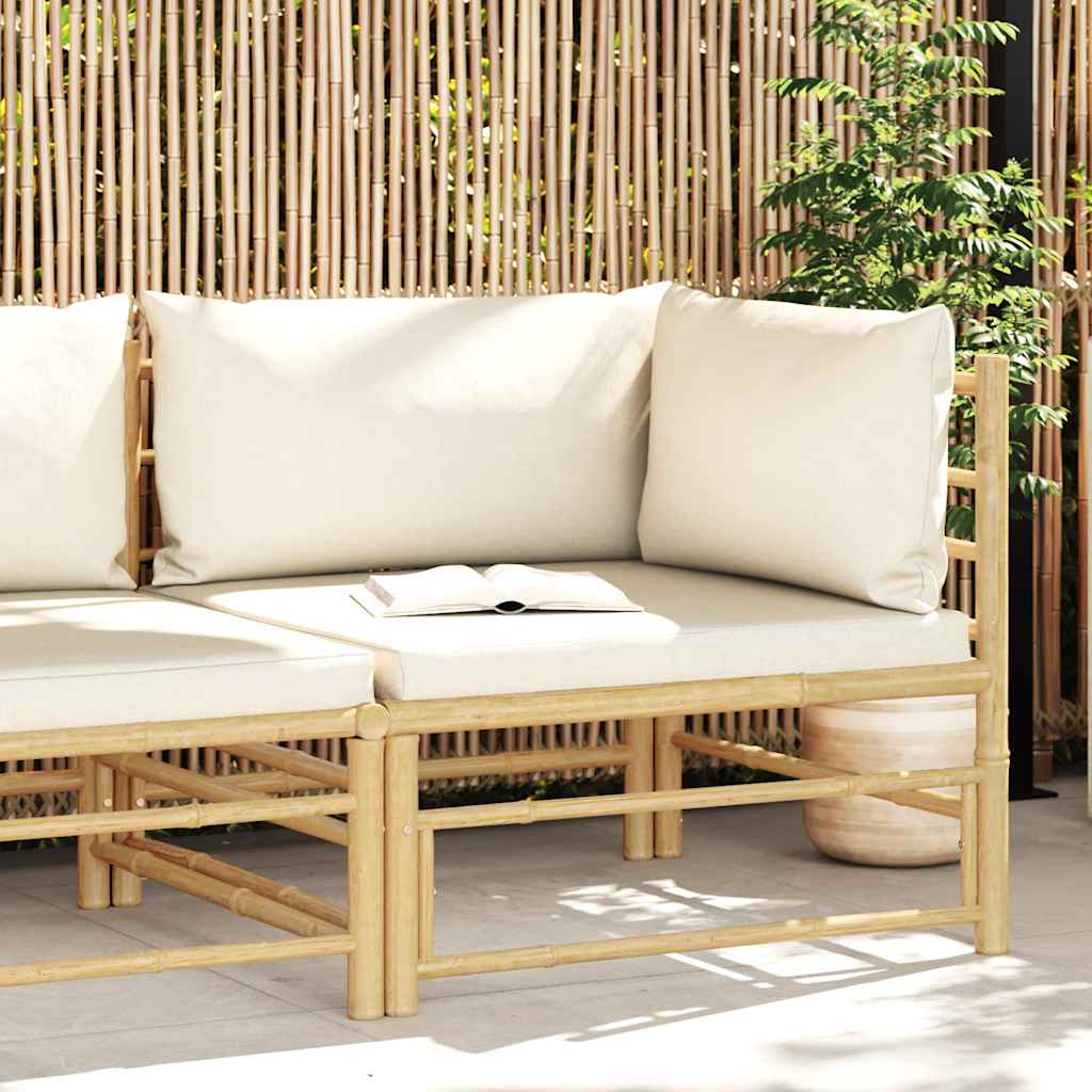 vidaXL 3-delige Loungeset met crèmewitte kussens bamboe